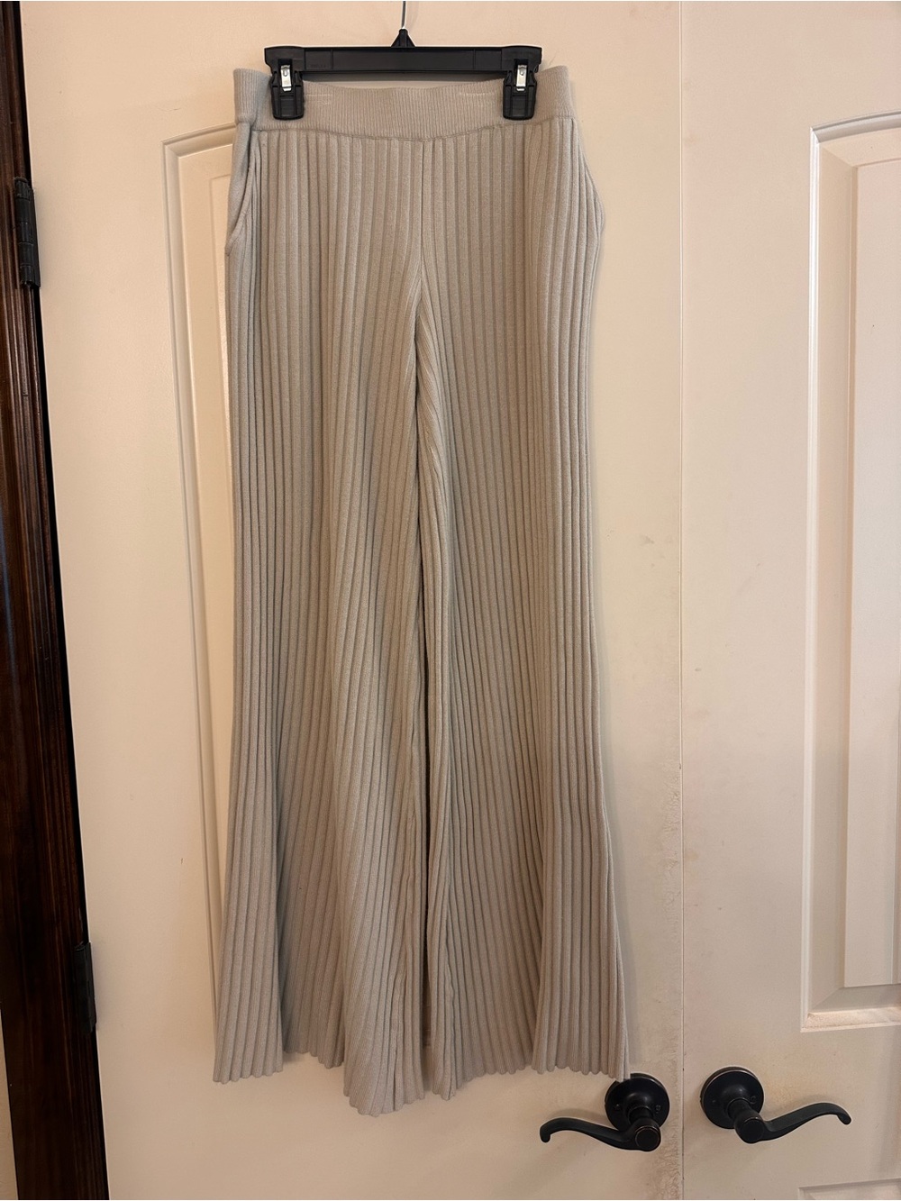Princess Polly Ribbed Wide-Leg Knit Pants — Beige